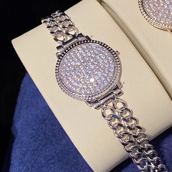 NEW 18K RHINESTONE DOUBLE WATCH STRAP BRACELET - Picture 4 of 6
